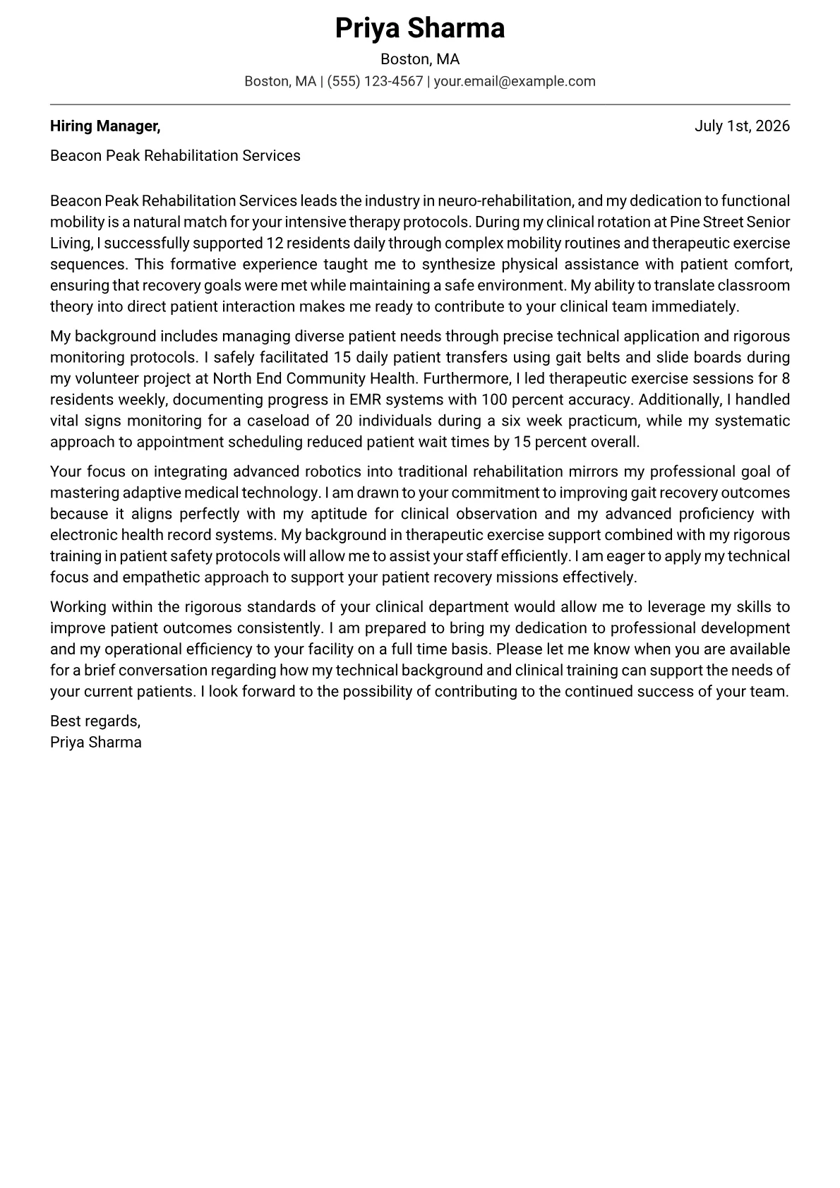 Rehabilitation Aide cover letter in the Modern design