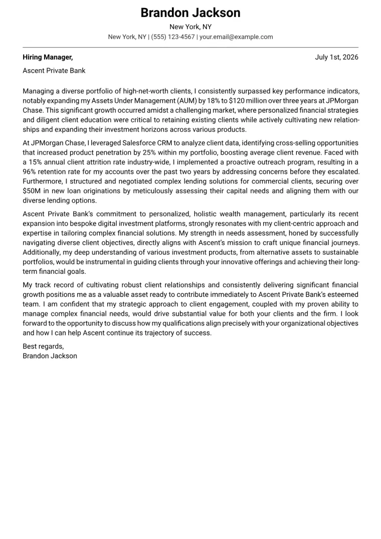 Relationship Manager Cover Letter Example