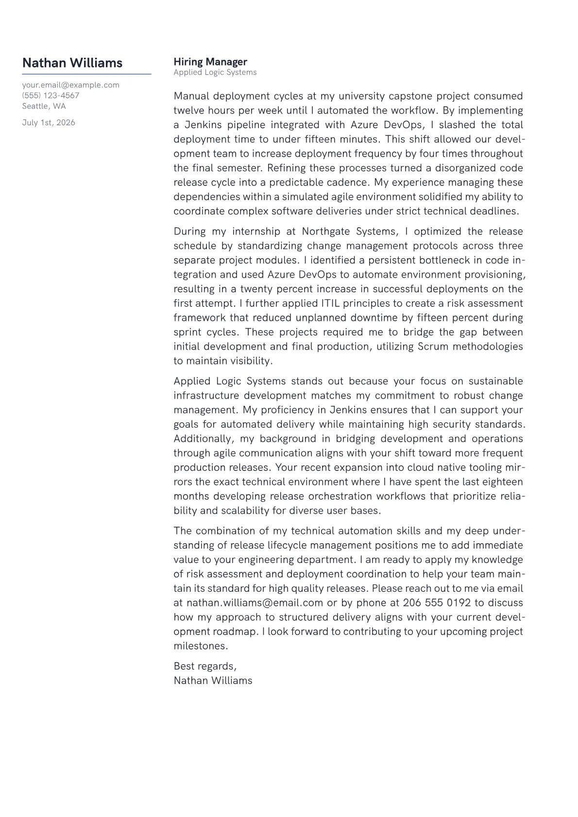 Release Manager cover letter in the Margin design