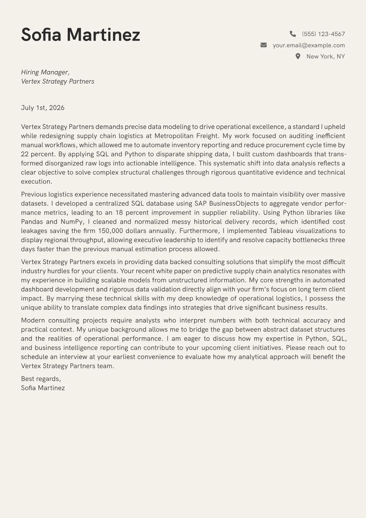 Reporting Analyst cover letter in the Creative design
