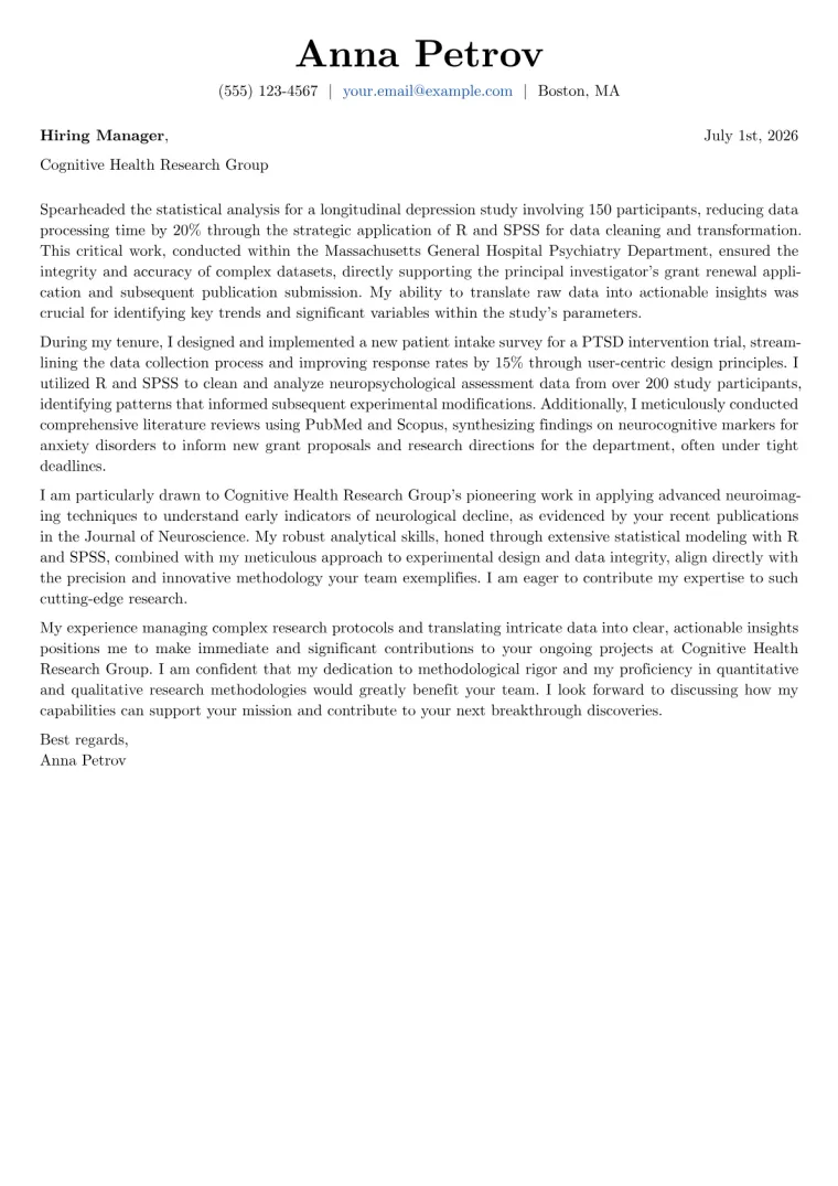 Research Assistant Cover Letter Example