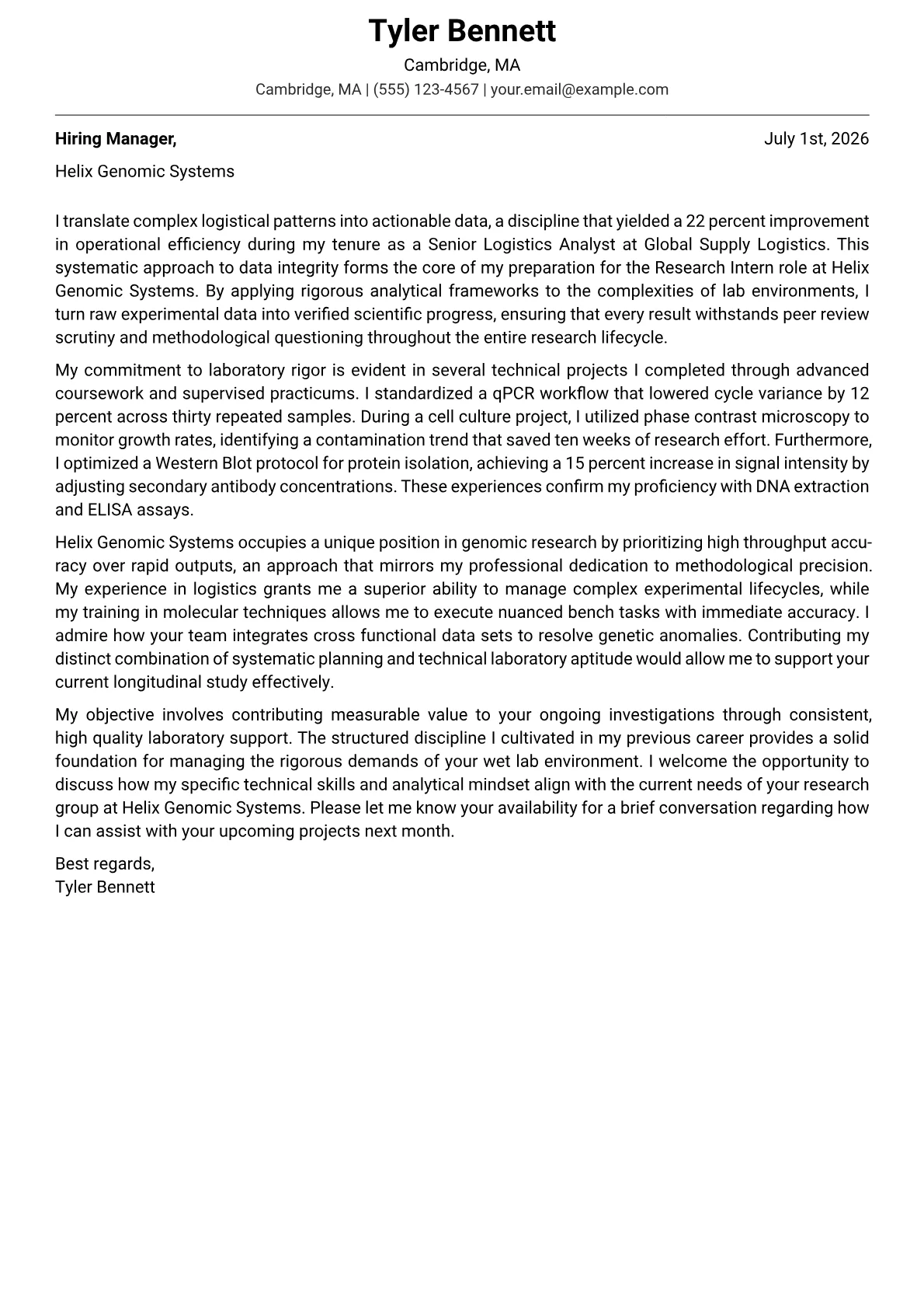 Research Intern cover letter in the Modern design
