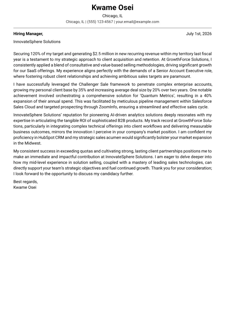 Sales cover letter example preview