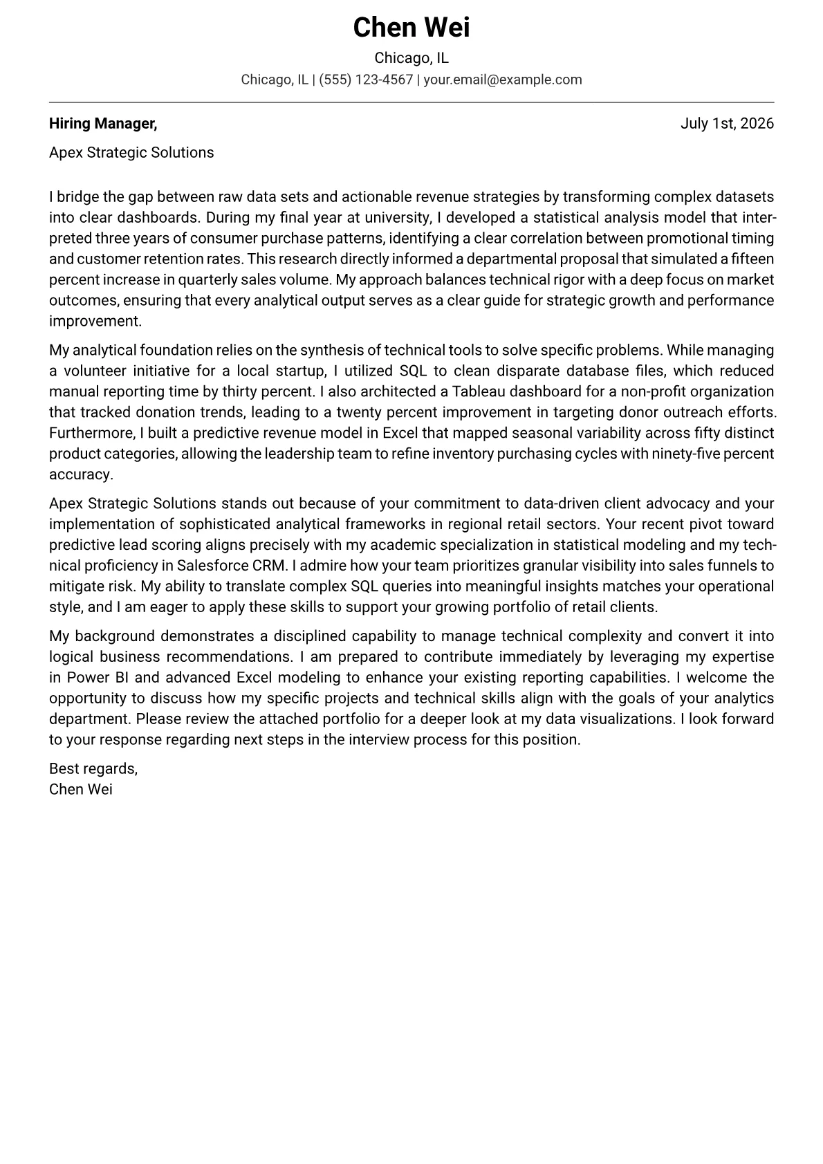 Sales Analyst cover letter in the Modern design