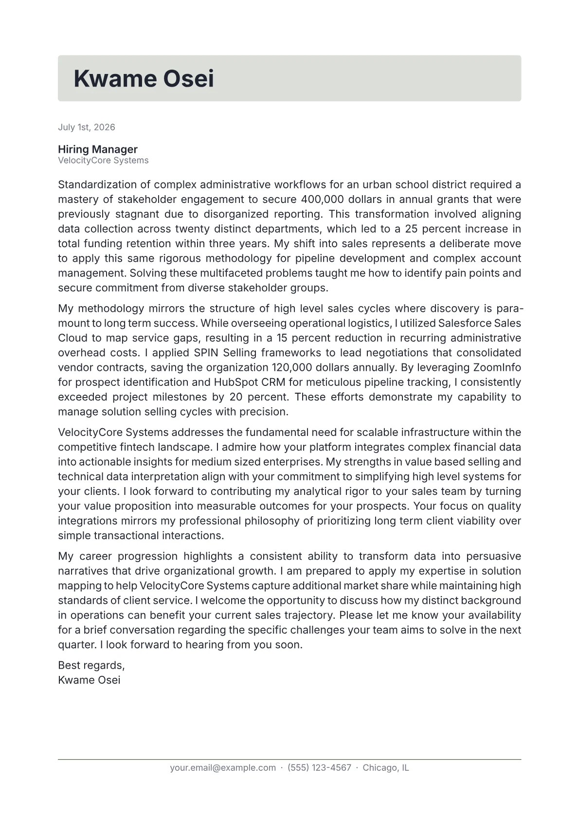 Sales cover letter in the Letterhead design