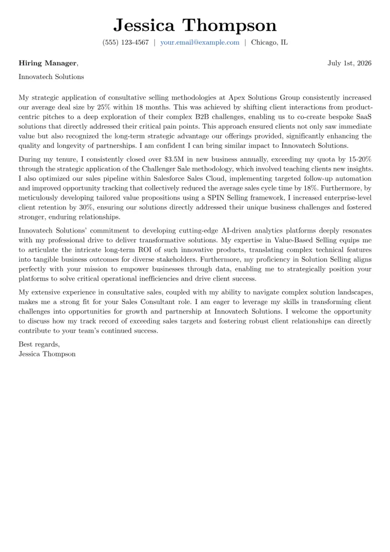 Sales Consultant Cover Letter Example