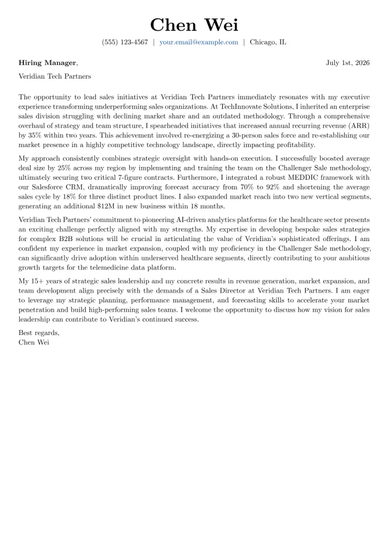 Sales Director Cover Letter Example