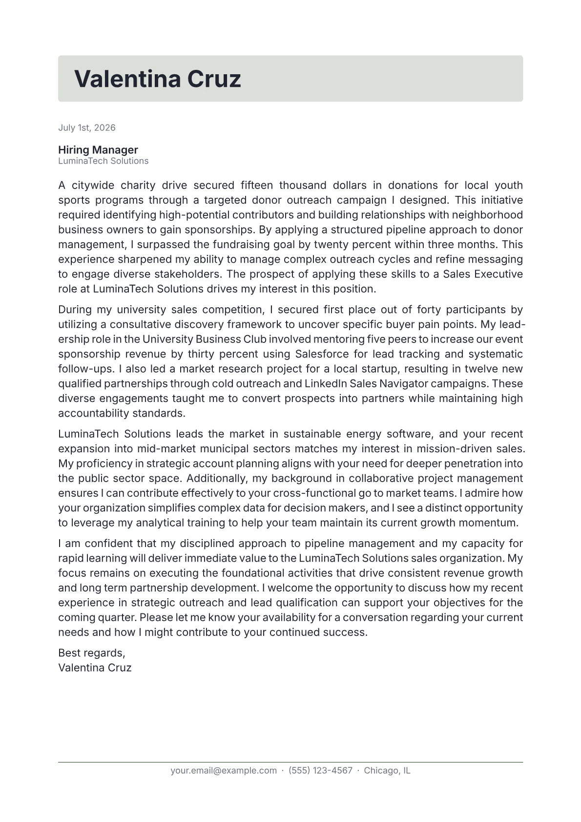 Sales Executive cover letter in the Letterhead design