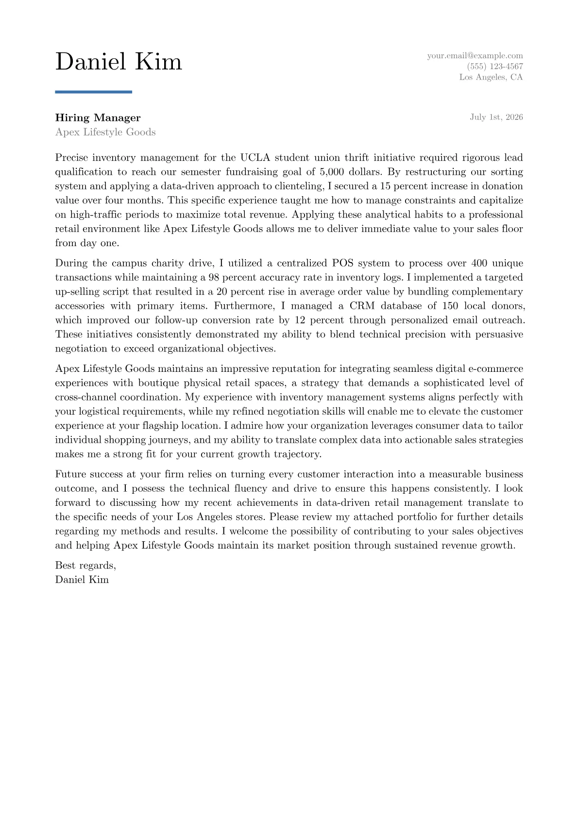Salesperson cover letter in the Executive design