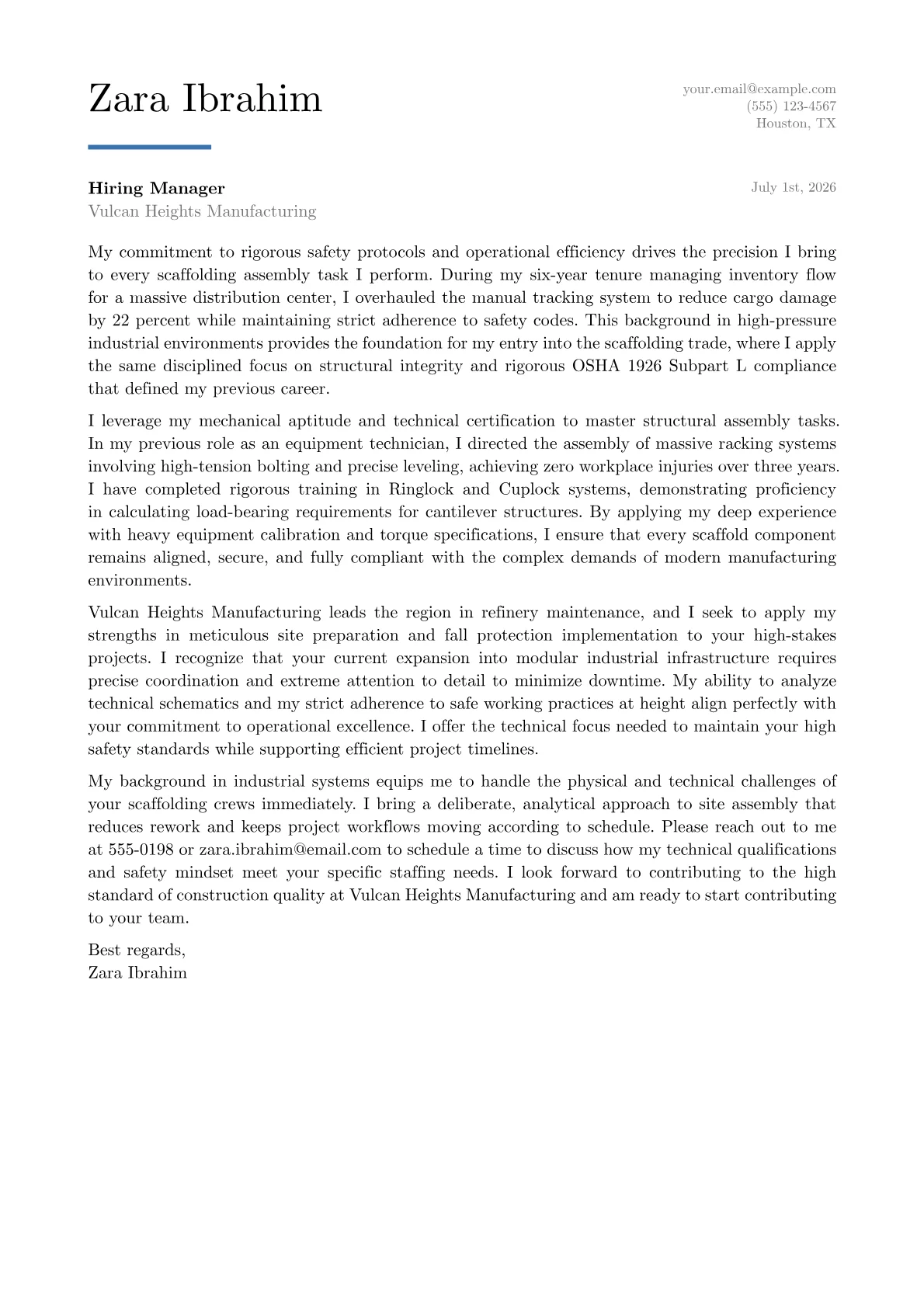 Scaffolder cover letter in the Executive design