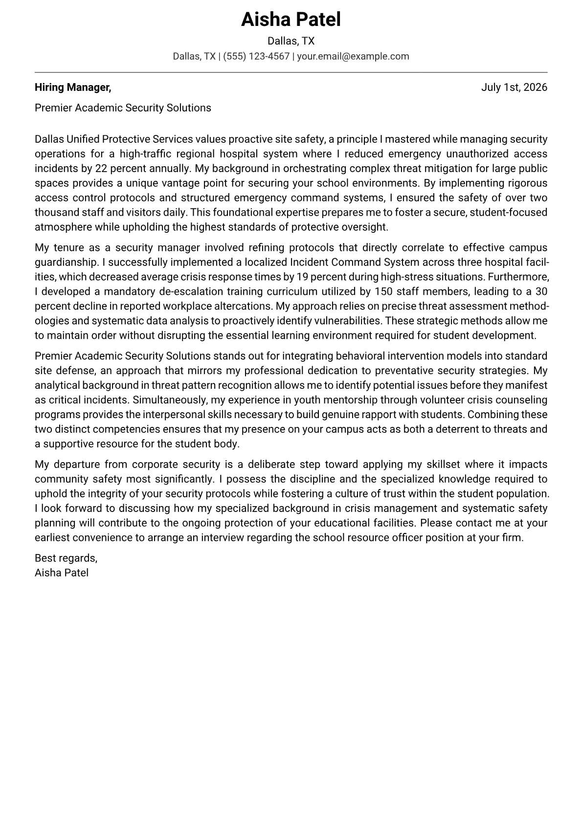 School Resource Officer cover letter in the Modern design