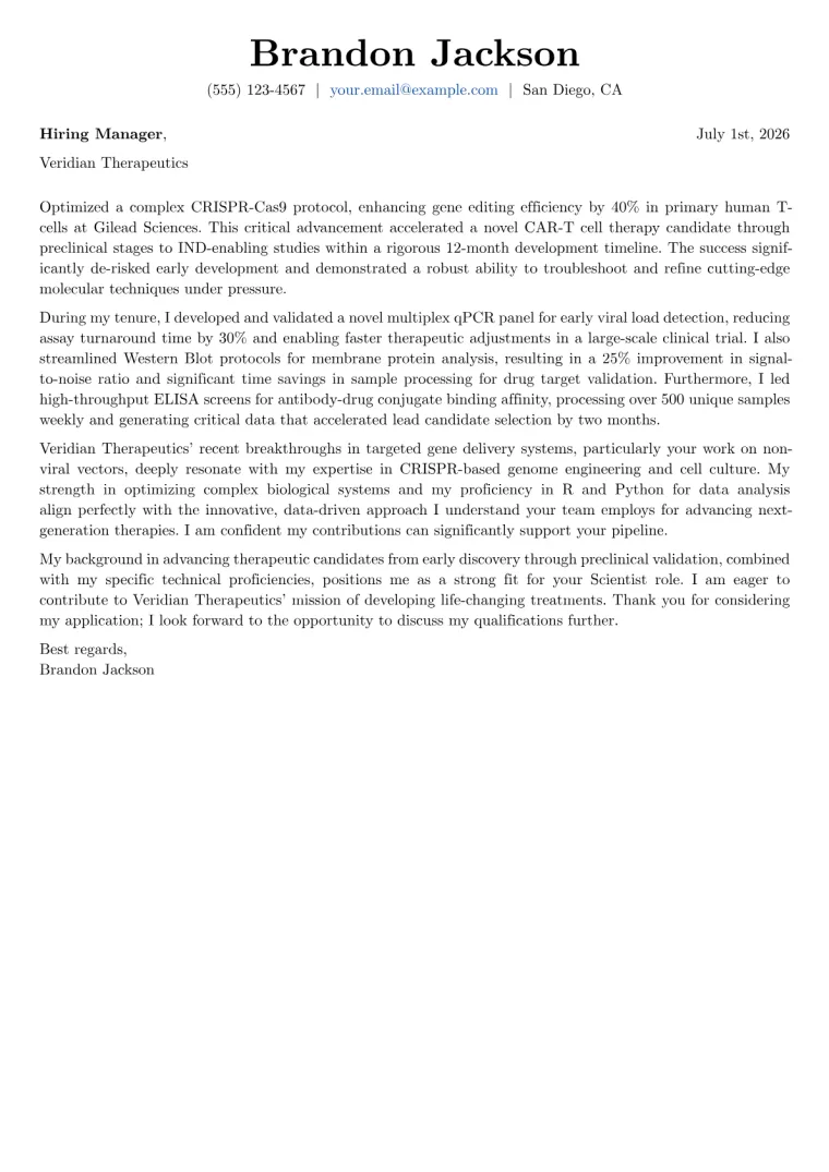 Scientist Cover Letter Example