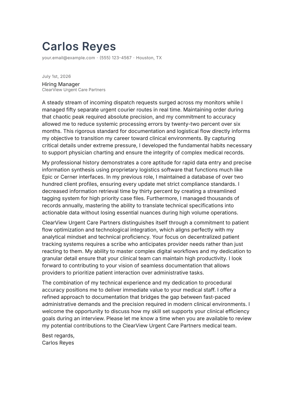 Scribe cover letter in the Minimal design