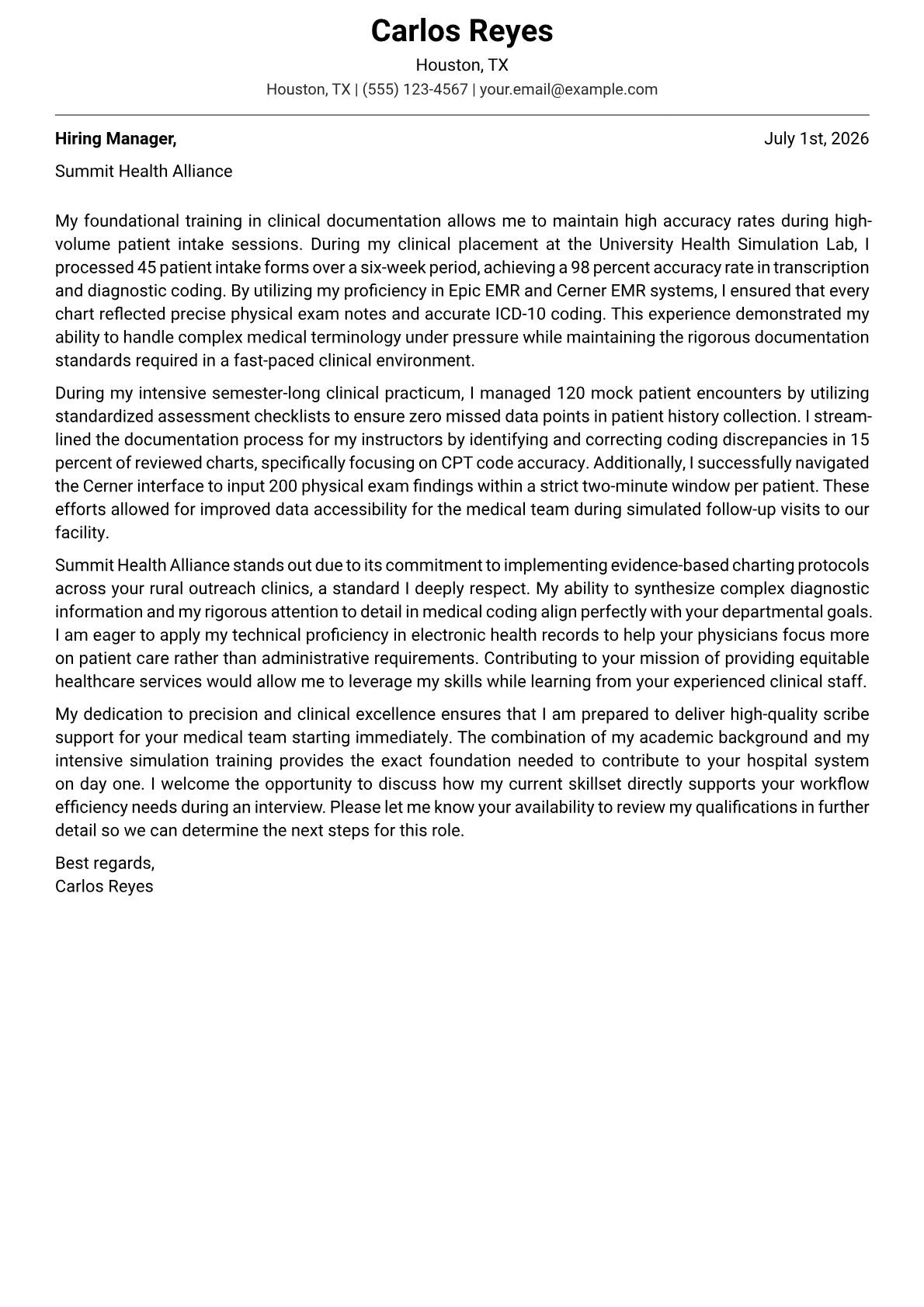 Scribe cover letter in the Modern design