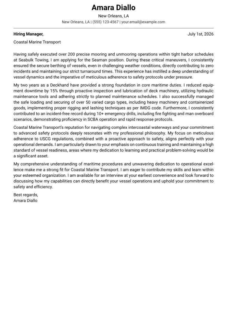 Seaman Cover Letter Example