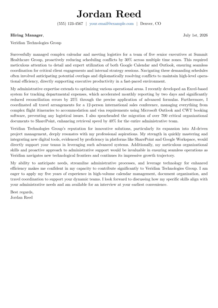 Secretary Cover Letter Example