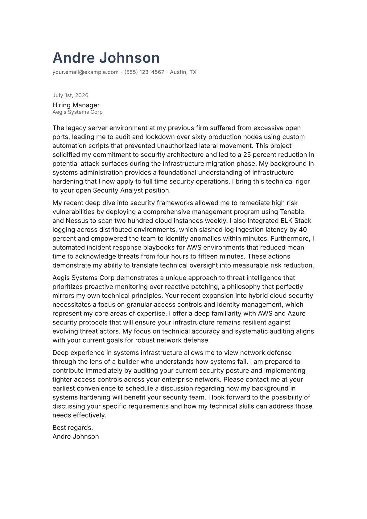 Security cover letter in the Minimal design