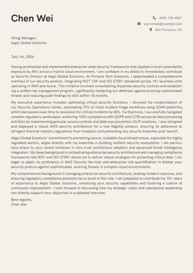 Security Director cover letter example preview