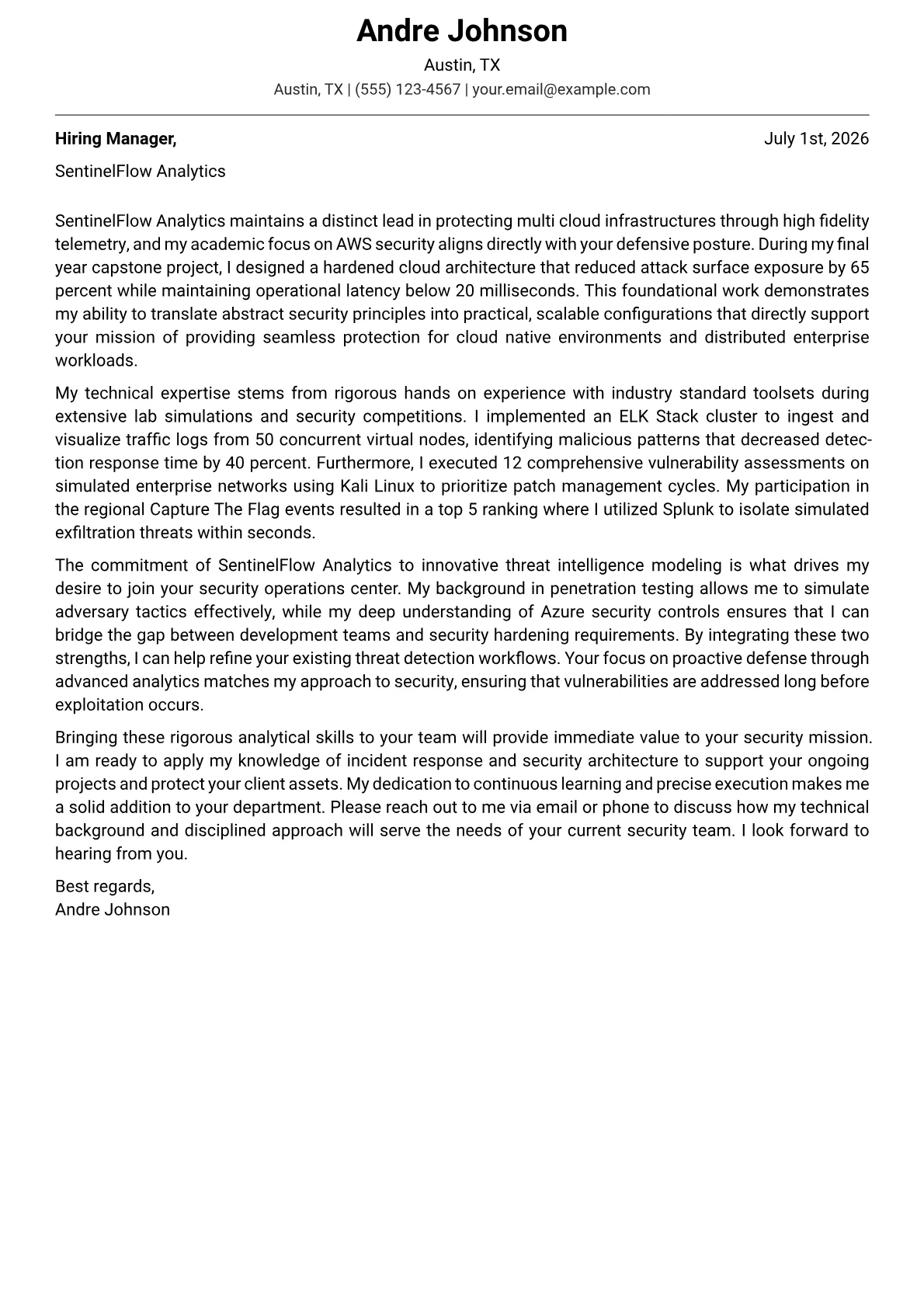 Security cover letter in the Modern design