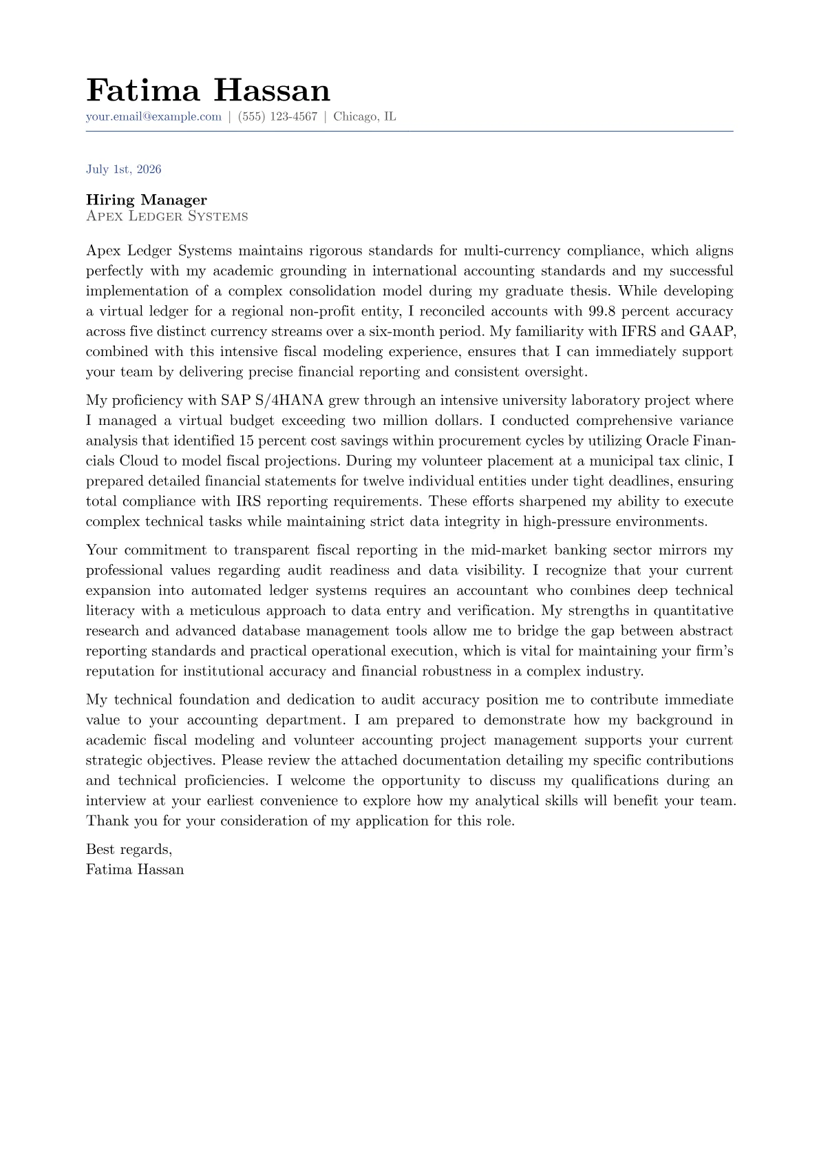 Senior Accountant cover letter in the Classic design
