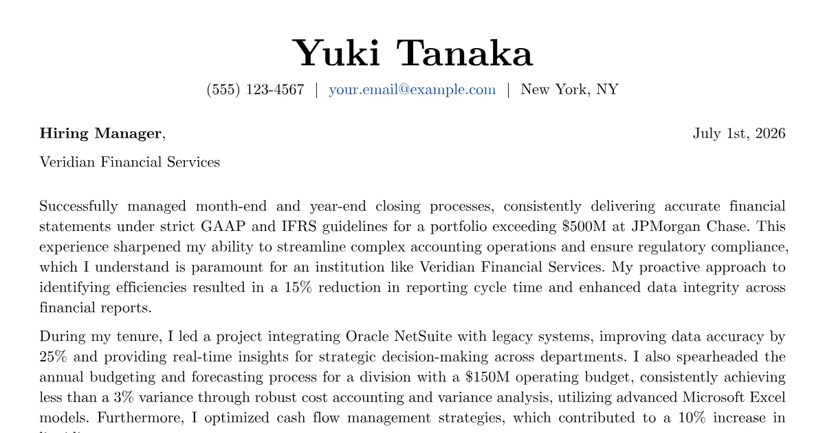 Senior Accounting Manager Cover Letter Example (2026)
