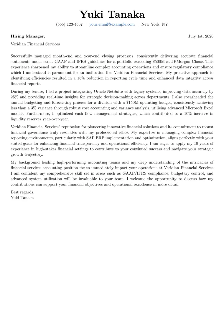 Senior Accounting Manager Cover Letter Example (2026)