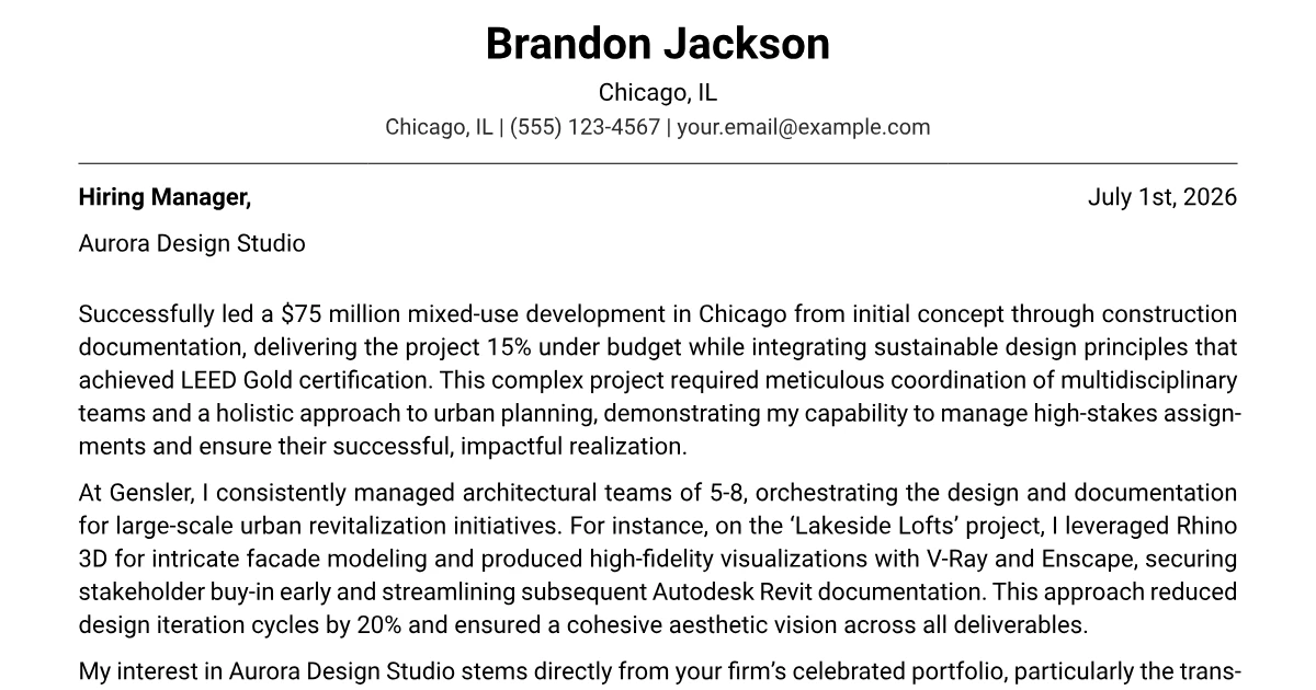 Senior Architect Cover Letter Example + Template (2026)