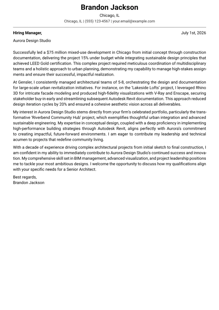 Senior Architect Cover Letter Example + Template (2026)
