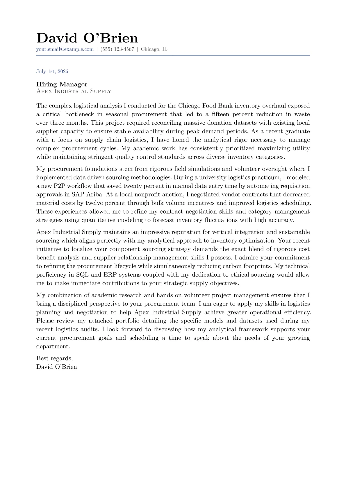 Senior Buyer cover letter in the Classic design