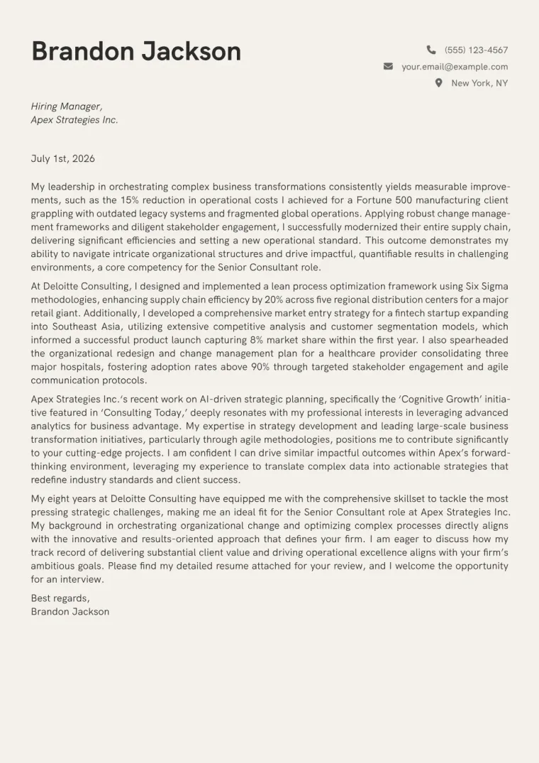 Senior Consultant cover letter example preview