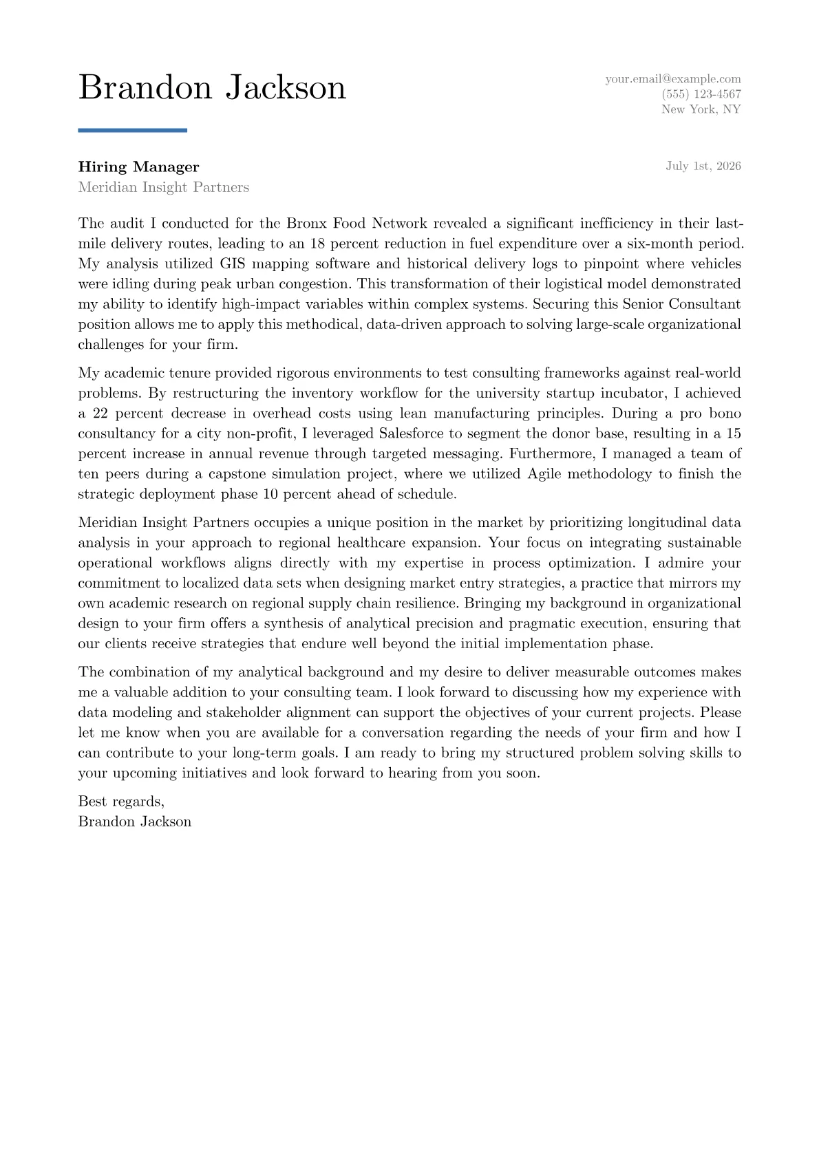 Senior Consultant cover letter in the Executive design