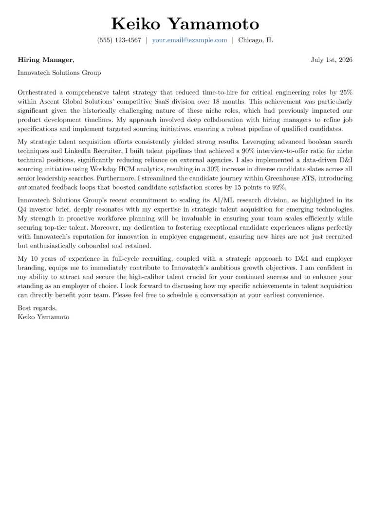 Senior Recruiter cover letter example preview