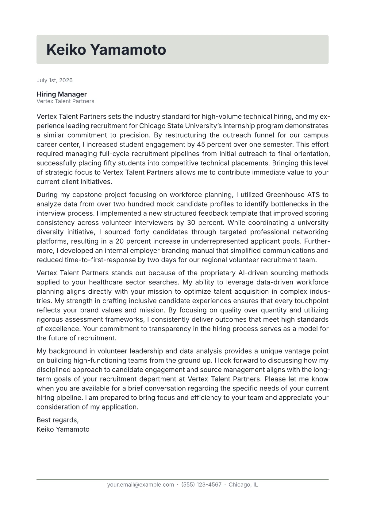 Senior Recruiter cover letter in the Letterhead design