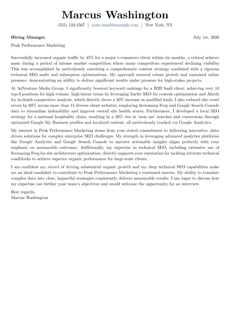 SEO Specialist cover letter example preview