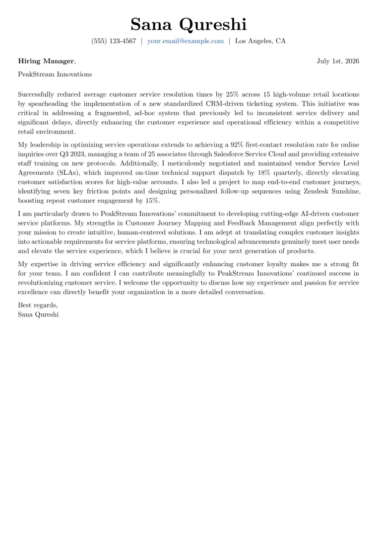 Service Manager cover letter example preview