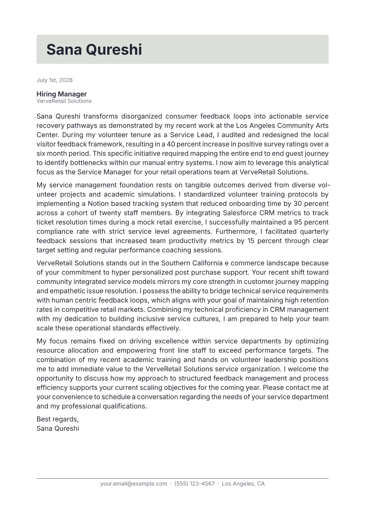 Service Manager cover letter in the Letterhead design