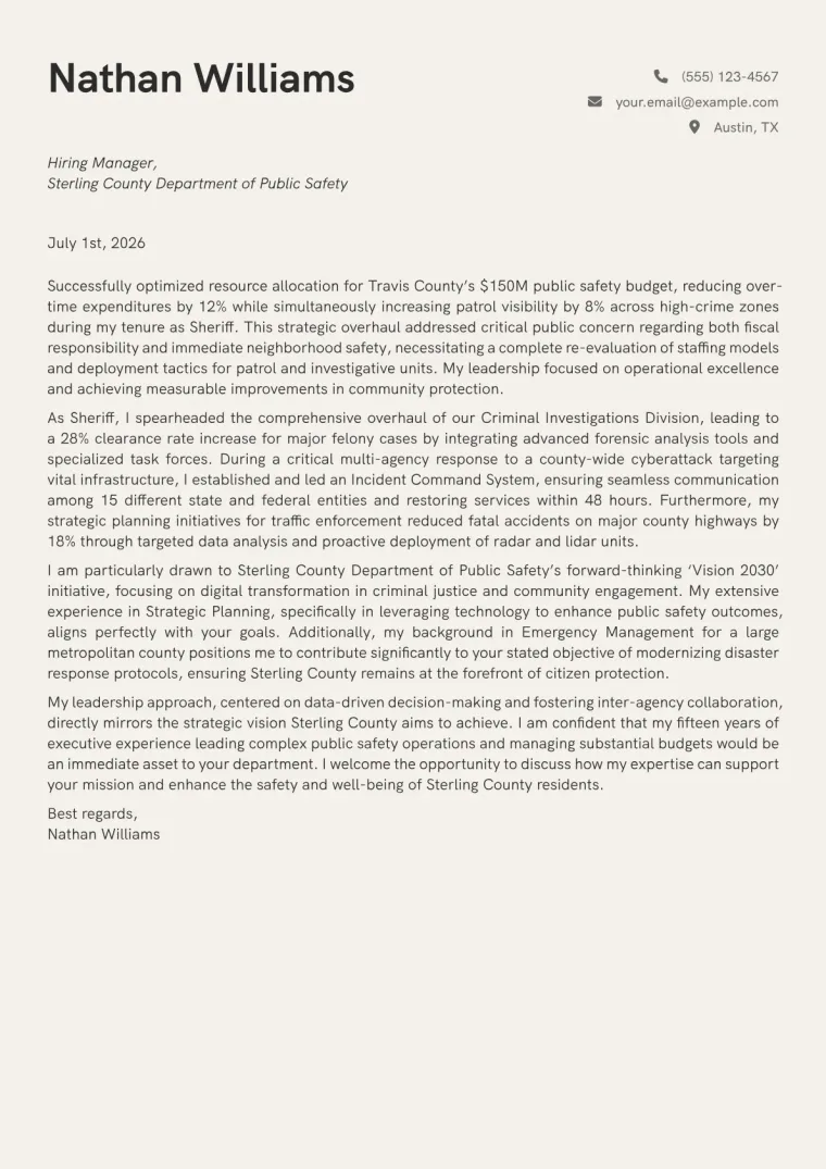 Sheriff cover letter example preview