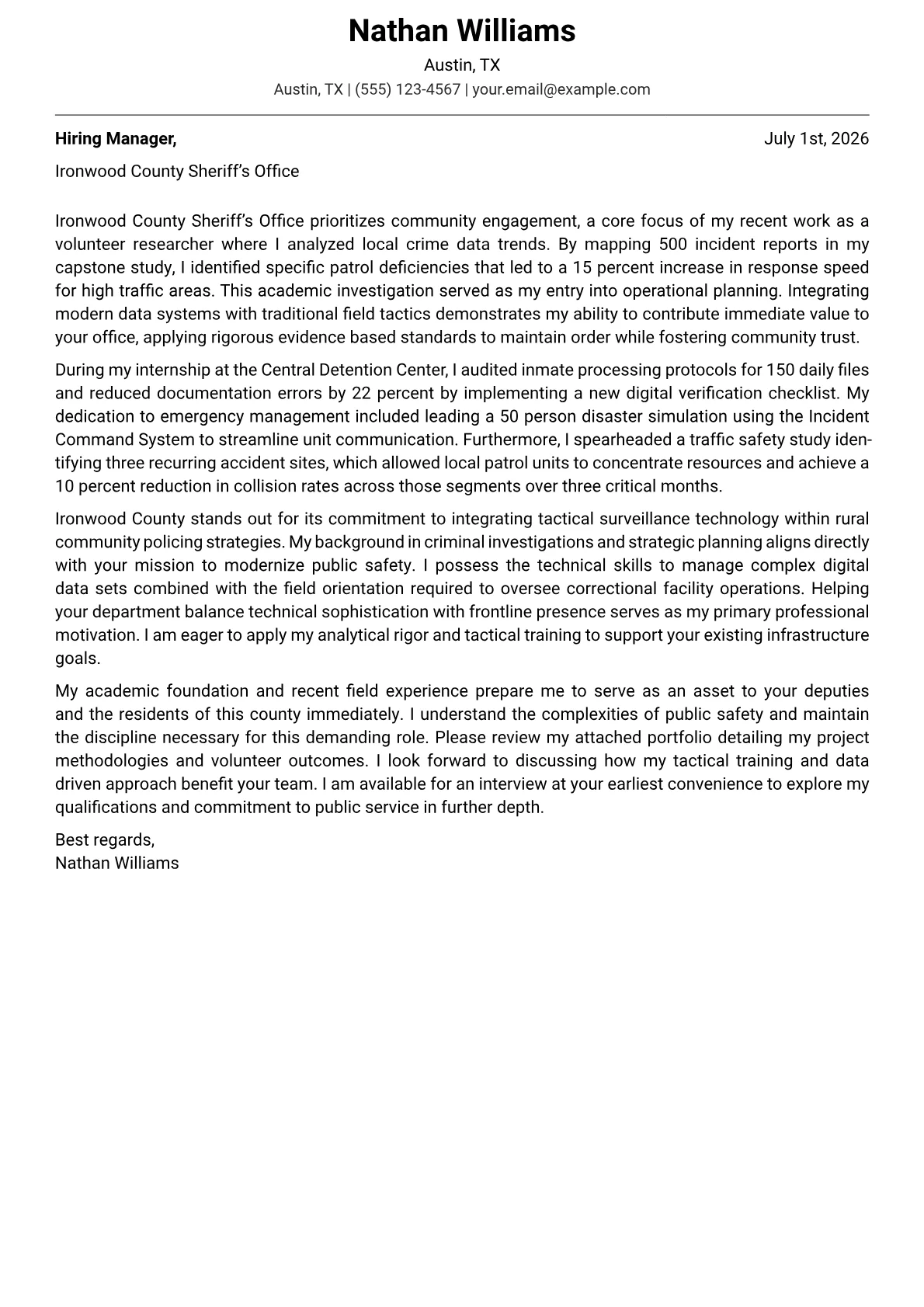 Sheriff cover letter in the Modern design