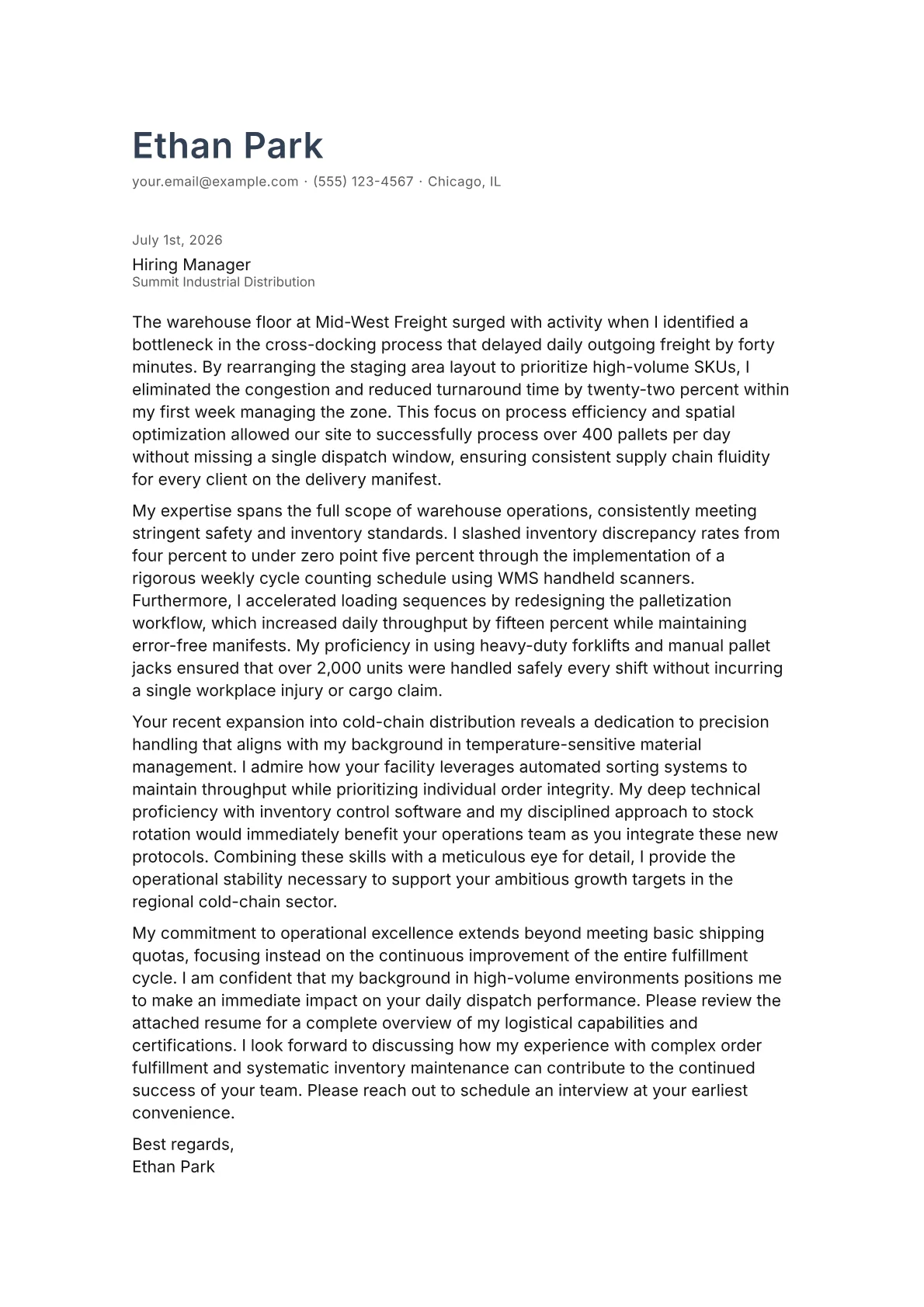 Shipping Clerk cover letter in the Minimal design