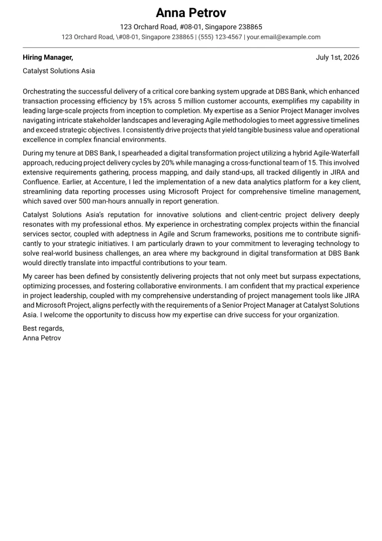 Singapore cover letter example