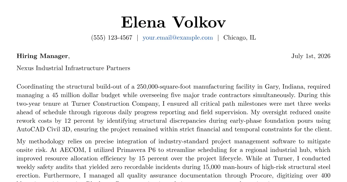 Site Engineer Cover Letter Example + Template (2026)