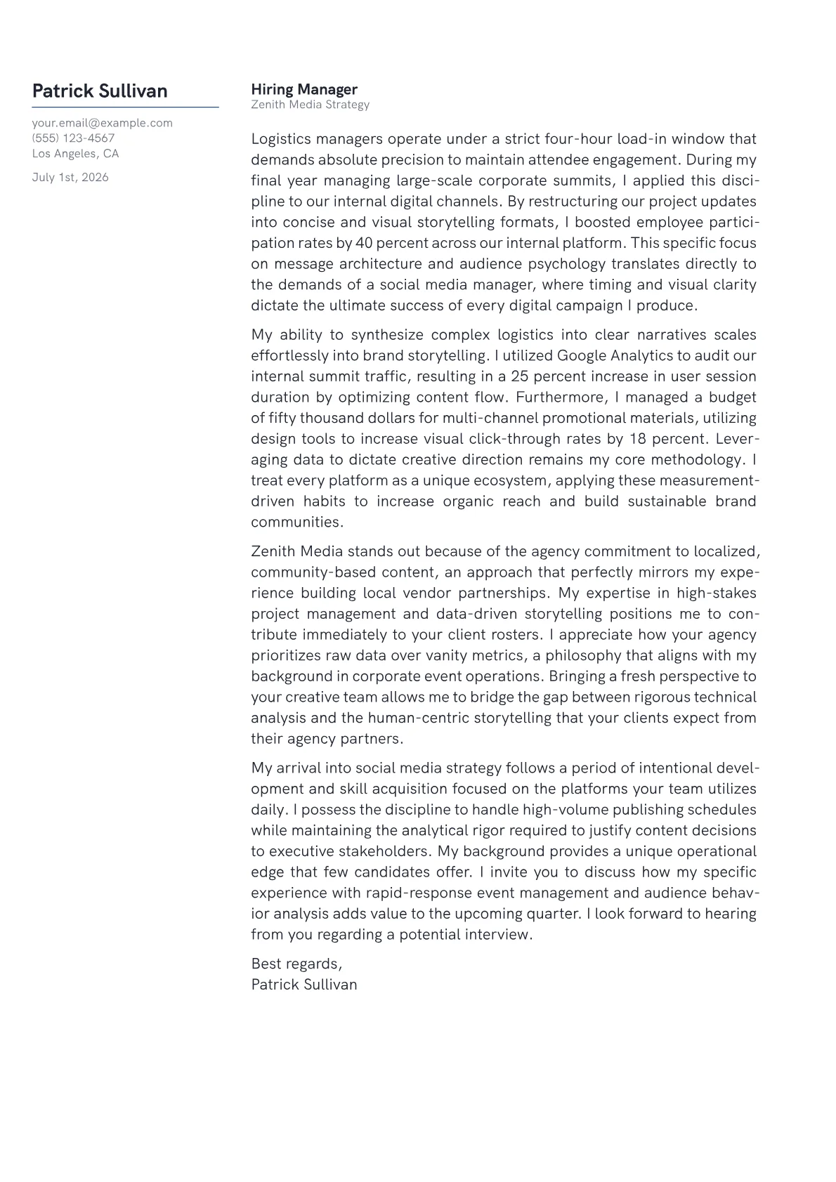 Social Media cover letter in the Margin design
