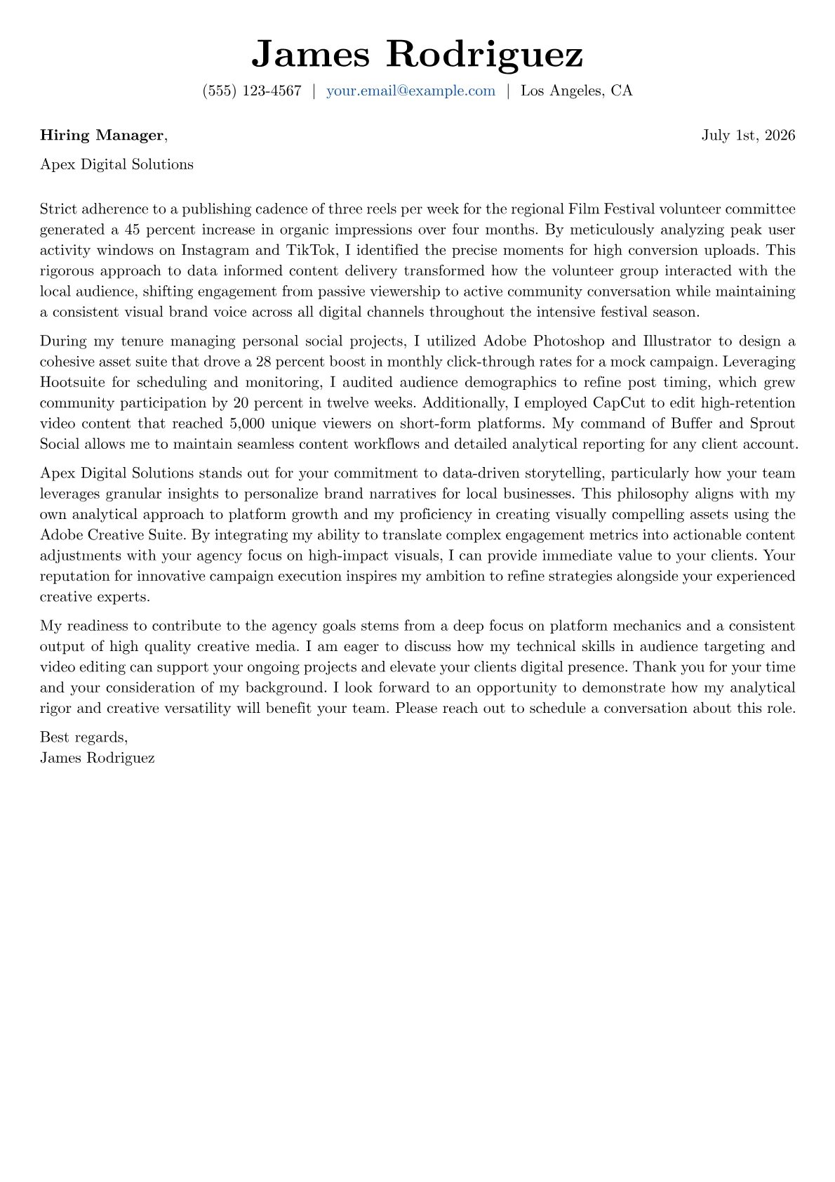 Social Media Coordinator cover letter in the Basic design