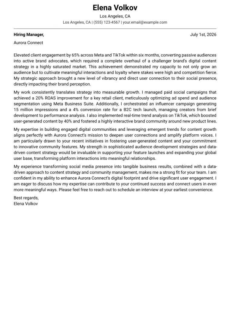 Social Media Strategist cover letter example preview