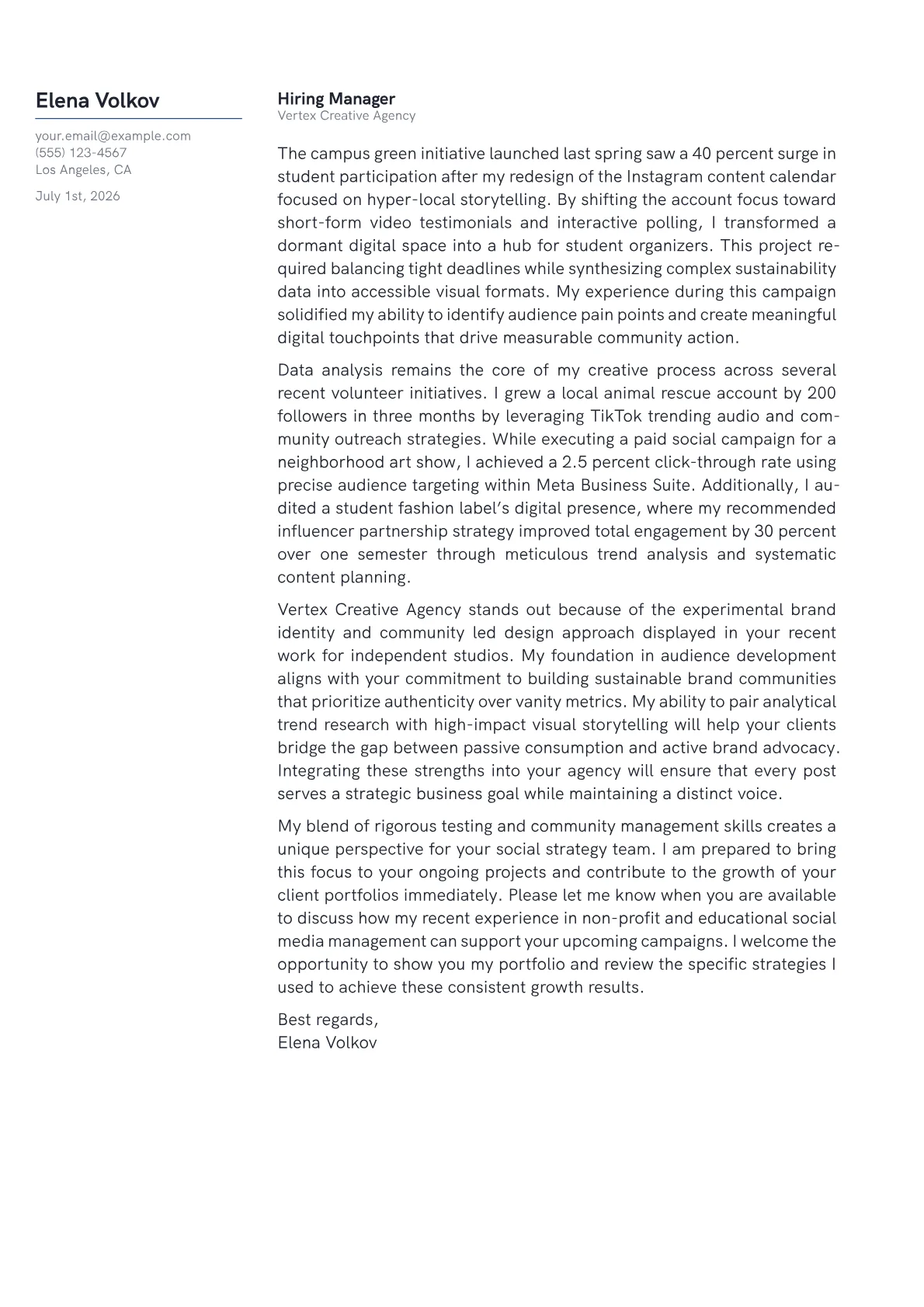 Social Media Strategist cover letter in the Margin design