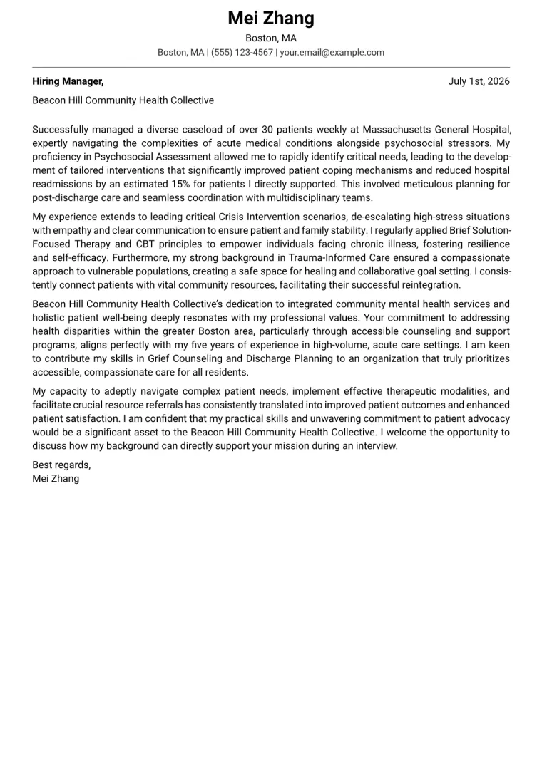 Social Work cover letter example preview