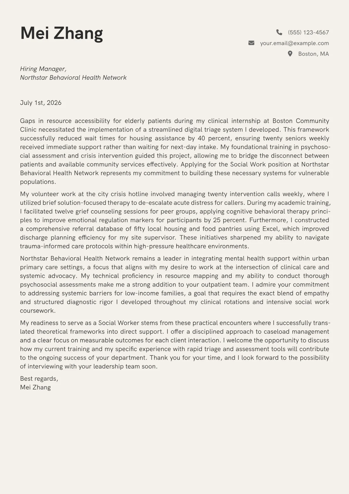 Social Work cover letter in the Creative design