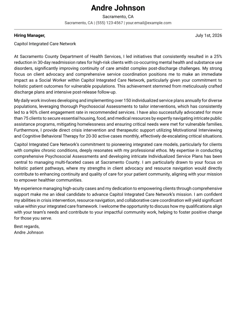 Social Worker Cover Letter Example