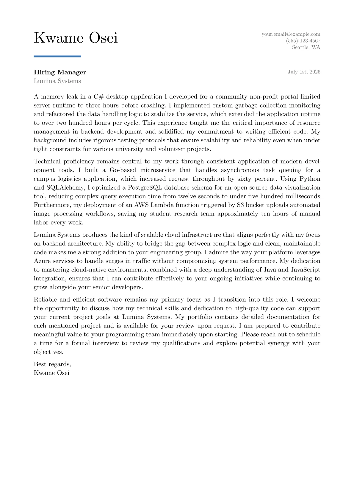 Software Programmer cover letter in the Executive design