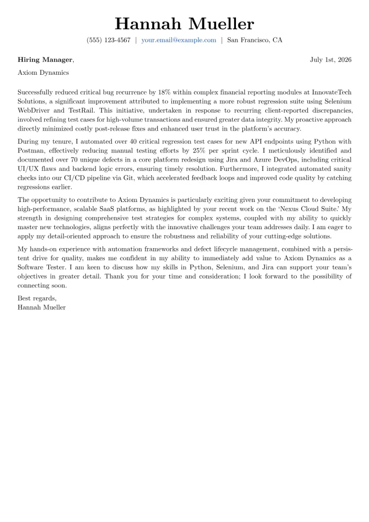 Software Tester Cover Letter Example